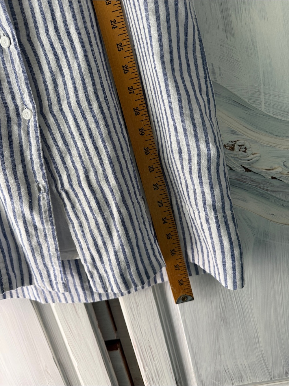 BEACH LUNCH LOUNGE SLEEVELESS 100% Cotton & Linen Blue Stripe ButtoN Dress Med - Picture 10 of 11